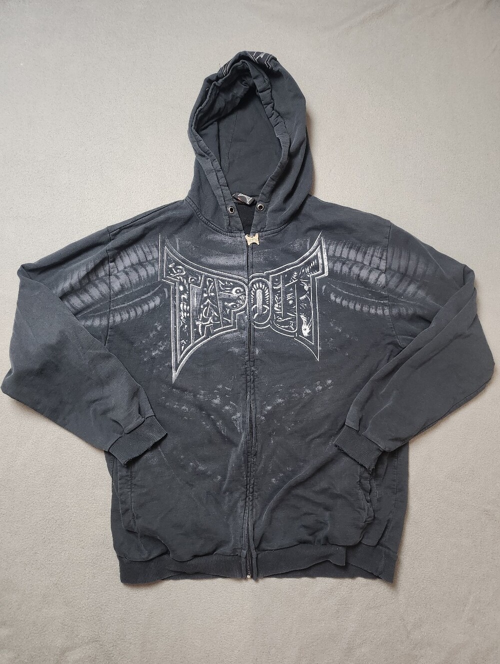 Y2K 00’s Tapout Zip Up Hoodie Graffiti Logo - Size XL